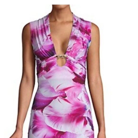 Roberto Cavalli Embellished Orchid-Print Dress NWT size XL $1995 - Picture 9 of 10